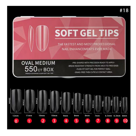 #18 - OVAL MEDIUM  SOFT GEL NAIL TIPS - 550 PCS - CLEAR