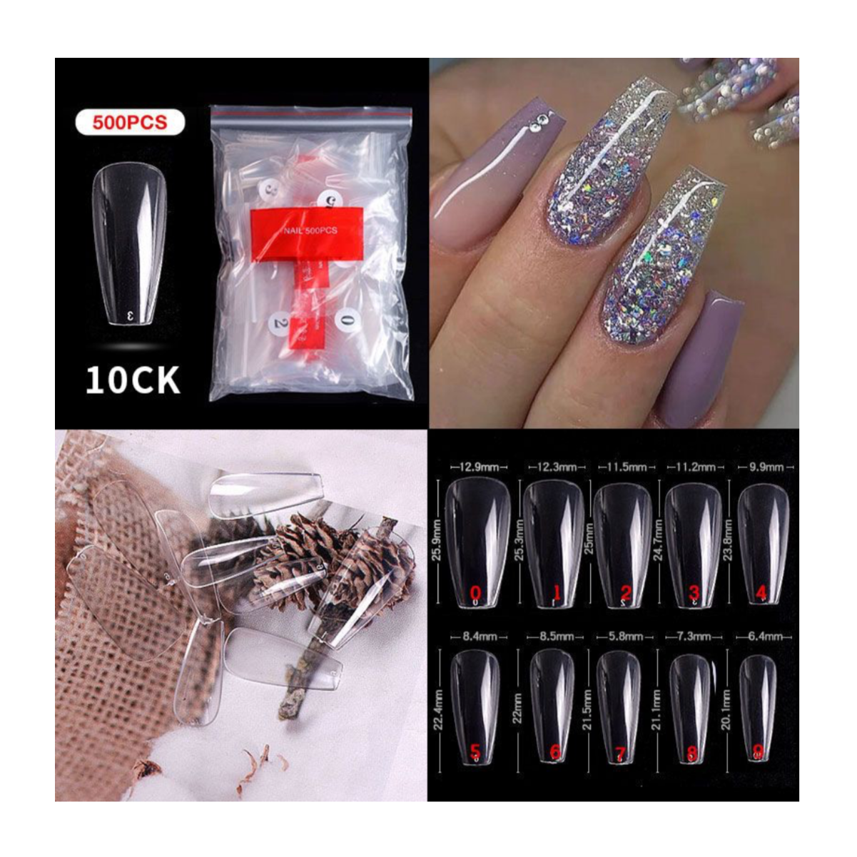 Full Coffin Cover Nail Tips - 500 pcs Bag