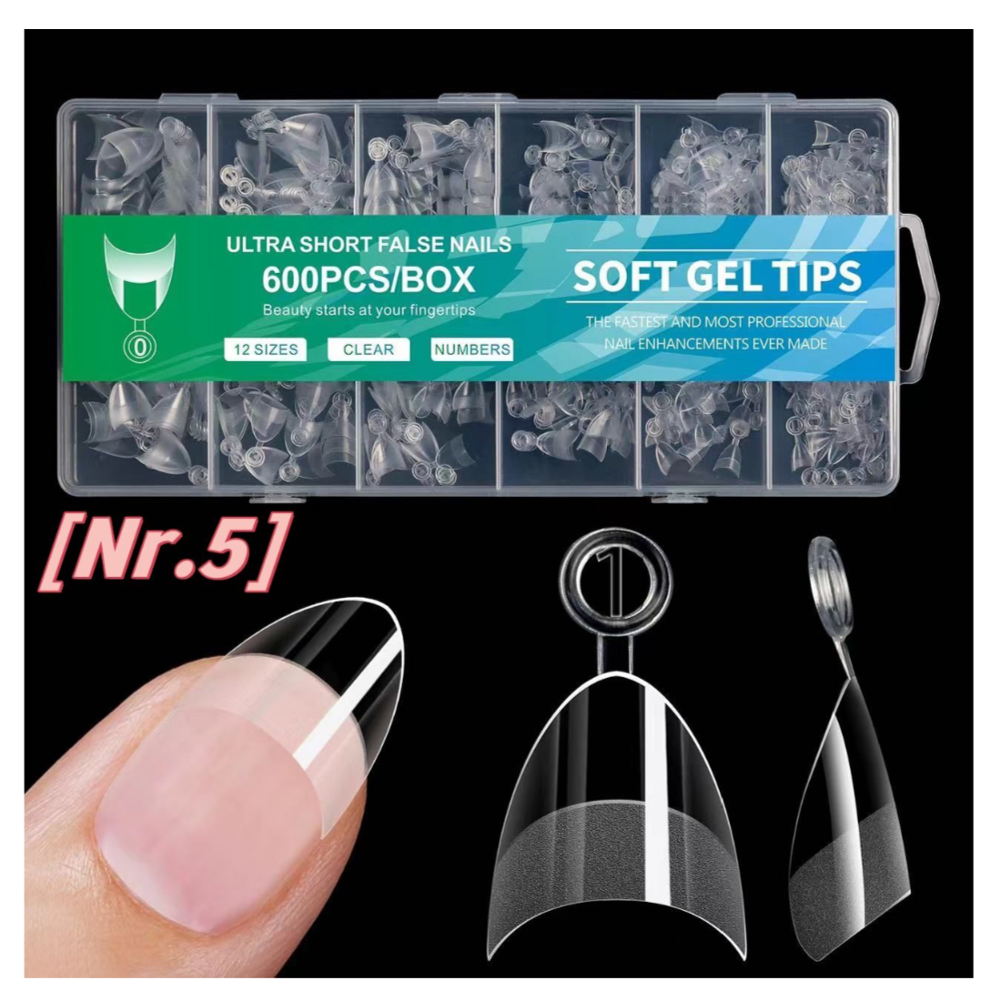 Extra Short Half Cover Soft Gel Nail Clear Tips - 600pcs