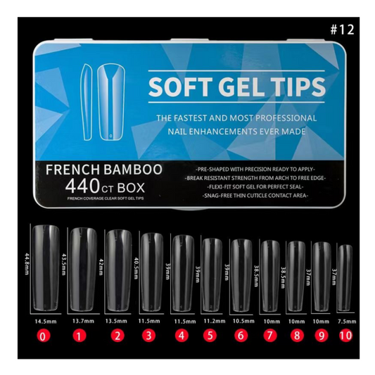 #12 - FRENCH BAMBOO SOFT GEL NAIL TIPS - 440 PCS - CLEAR