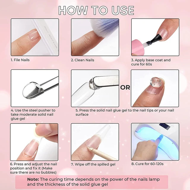 Solid Nail Tip Glue Gel + Remover Spray for press on Nails