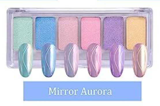 6 Colors Solid Nail Chrome Powder Palette
