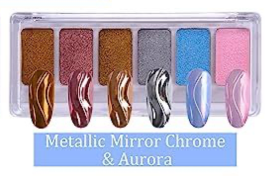 6 Colors Solid Nail Chrome Powder Palette