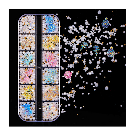 3D FLOWERS NAIL DECORATIONS WITH PEARLS