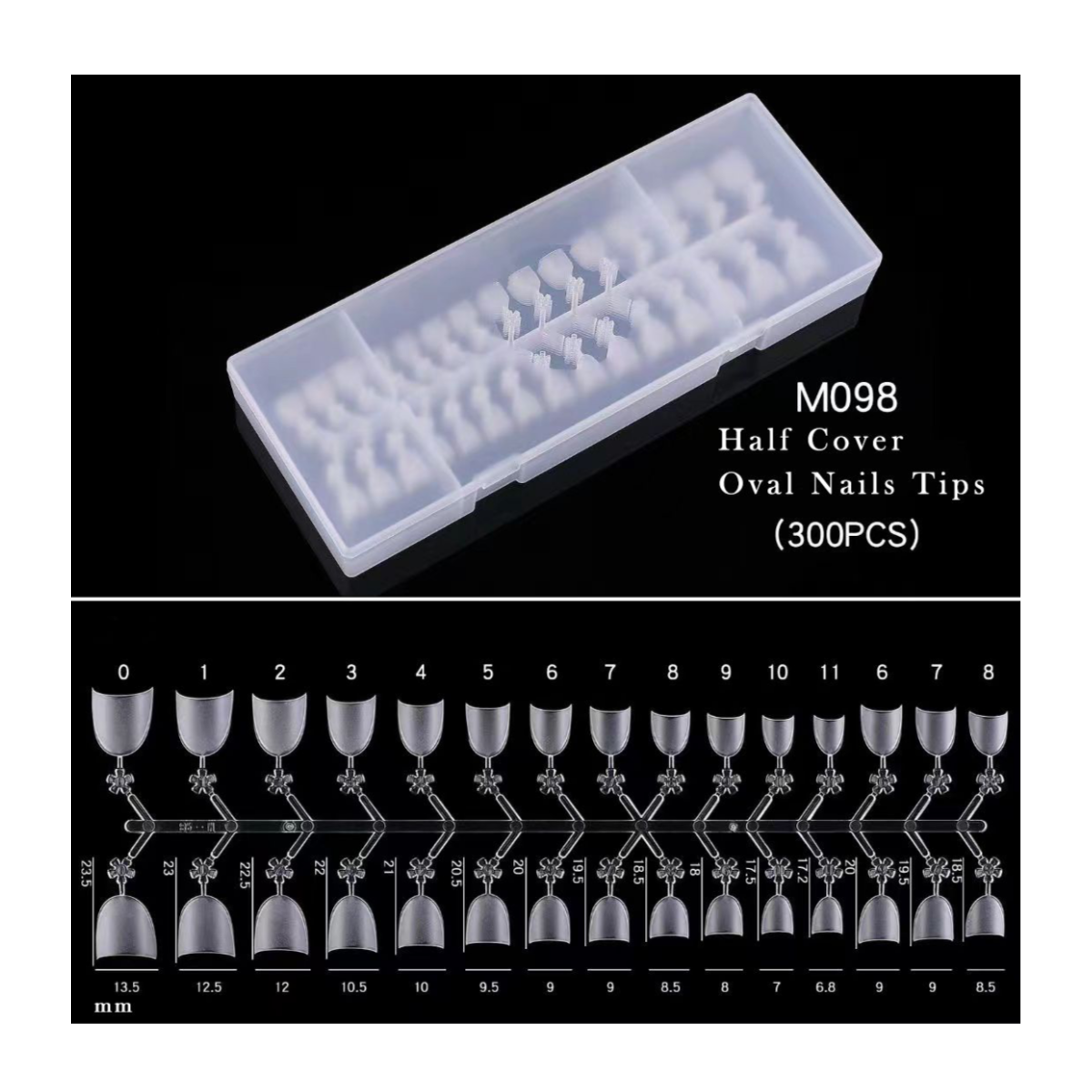 HALF COVER OVAL NAIL TIPS - CLEAR MATT - 300 PCS