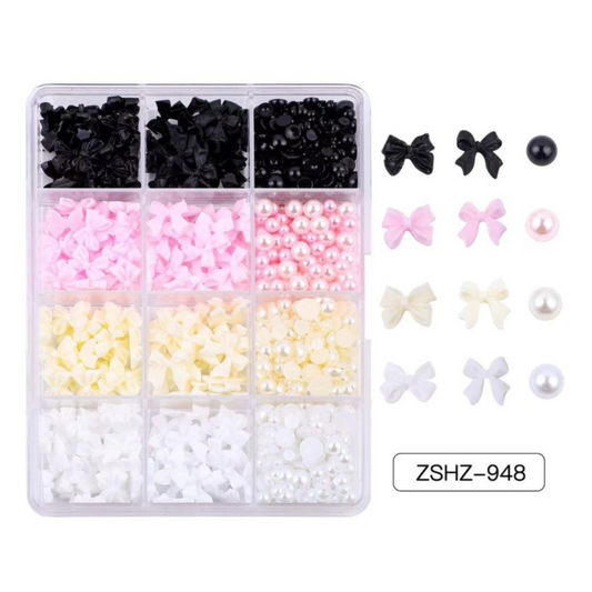 12 grids box Bows & Pearls Nail Decorations - ZSHZ-948