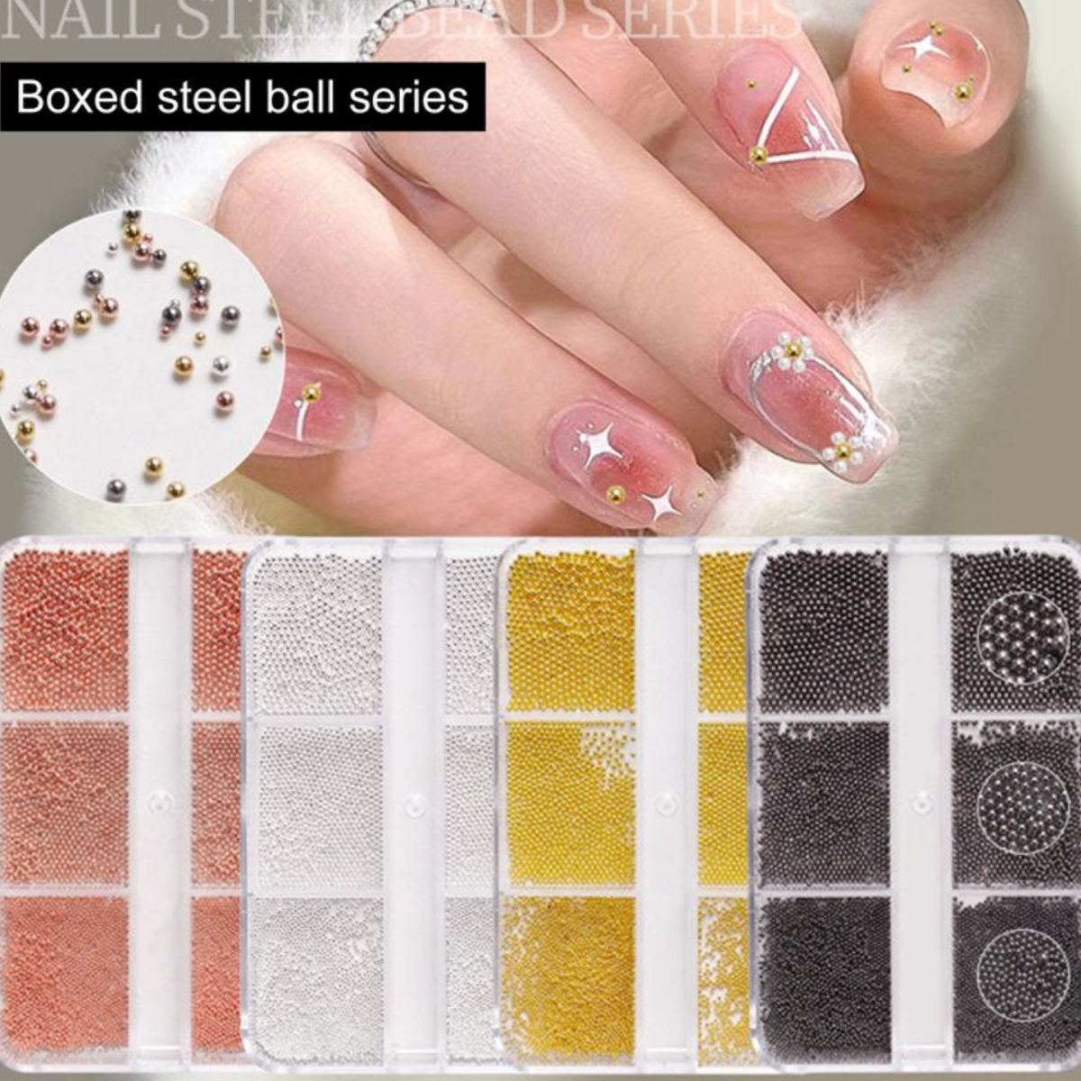 Nail Art steel Caviar Balls - 6 grid