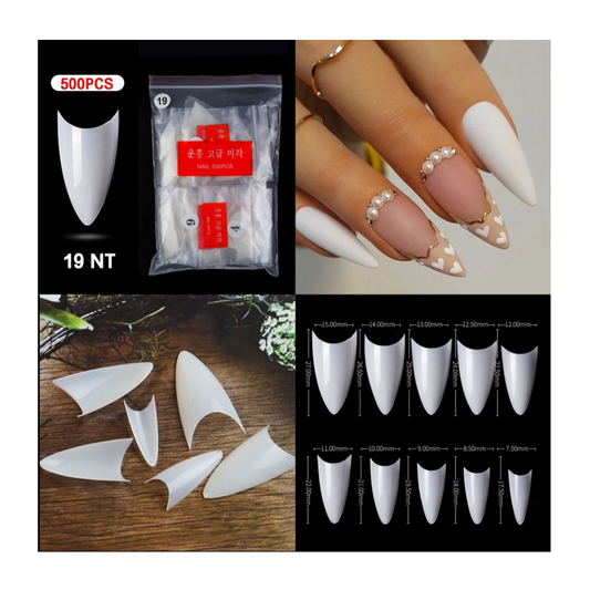 Stiletto Half Cover Nail Tips - 500 pcs Bag
