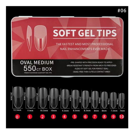 #6 - OVAL MEDIUM SOFT GEL NAIL TIPS - 550 PCS - CLEAR