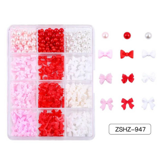12 grids box Bows & Pearls Nail Decorations - ZSHZ-947