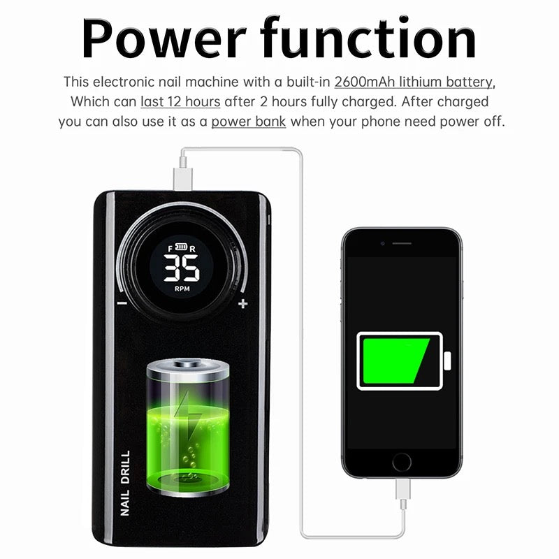 Silver - Portable Rechargeable Cordless Nail Drill Machine