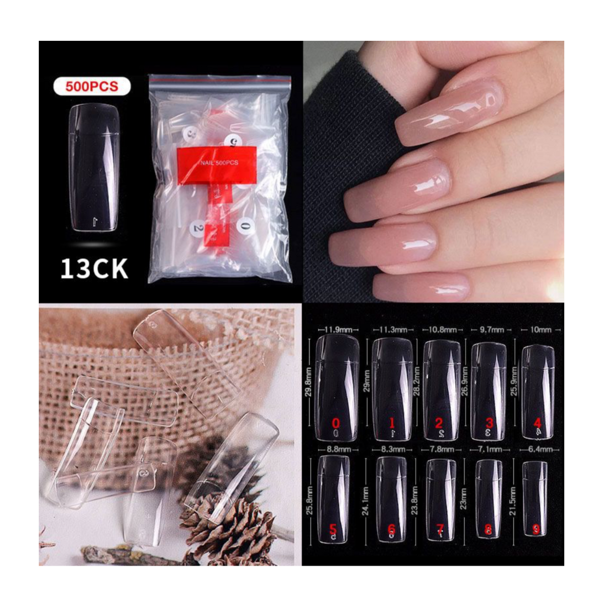 Halfmoon Cover Nail Tips - 500 pcs Bag