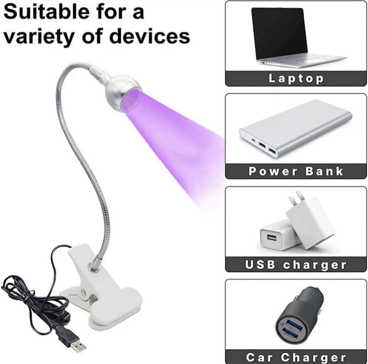 Flexible Nail Uv/Led light + table clip- Black