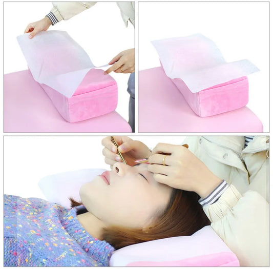 DISPOSABLE NON-WOVEN SHEETS FOR EYELASHES PILLOW - 100 pcs - Pink