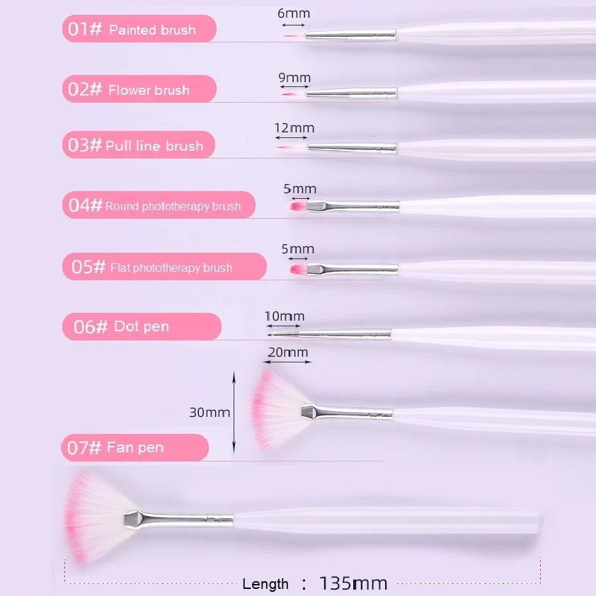 Manicure Brush Set - 7 pcs