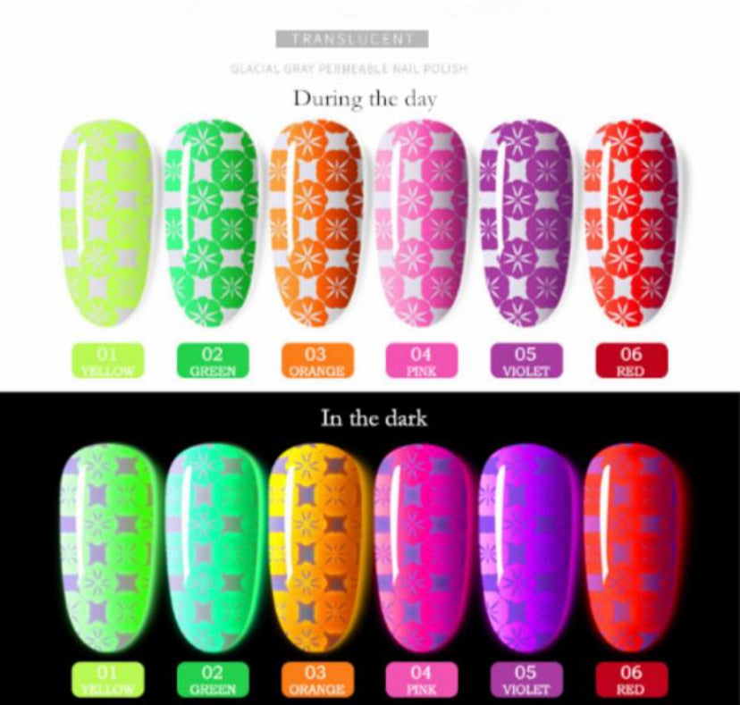 Glow in the dark Stamping Gel- 6 PCS SET