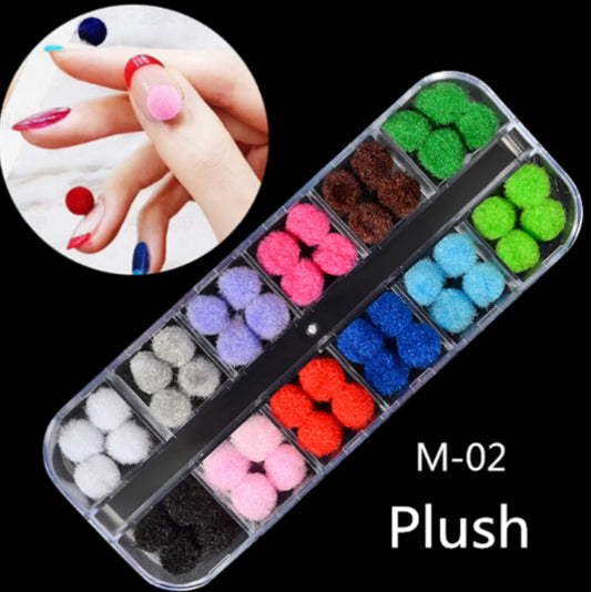 12 Colors Plush Nail Decoration