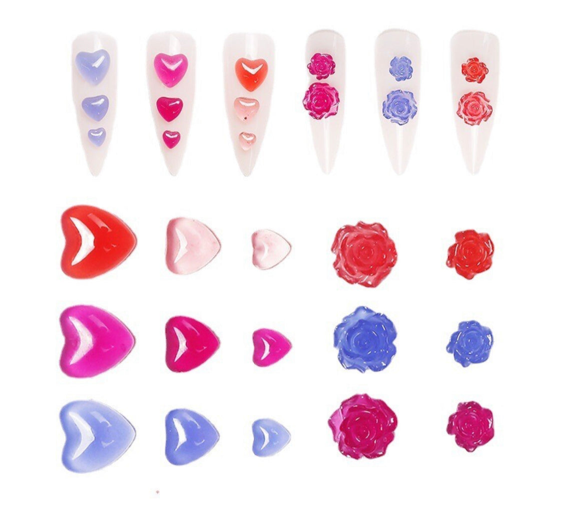 Light Colour Heart Nail Decoration - 3 D