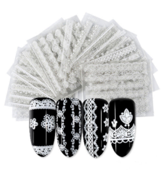 White Lace Sticker Mix Designs - 30 pcs