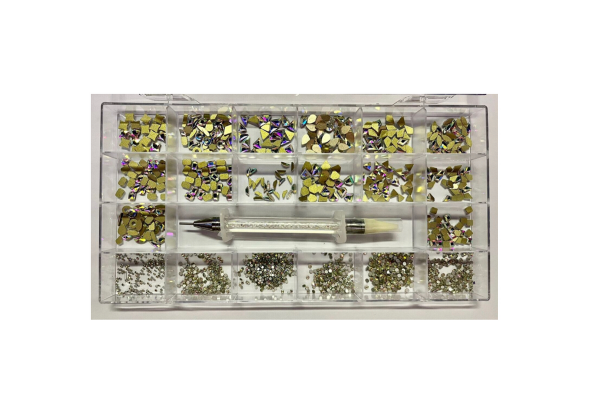 21 Grids Luxury Rhinestone Kit Crystal AB ( 400pcs Big Rhinestone + 1200 Small Flat Rhinestone )