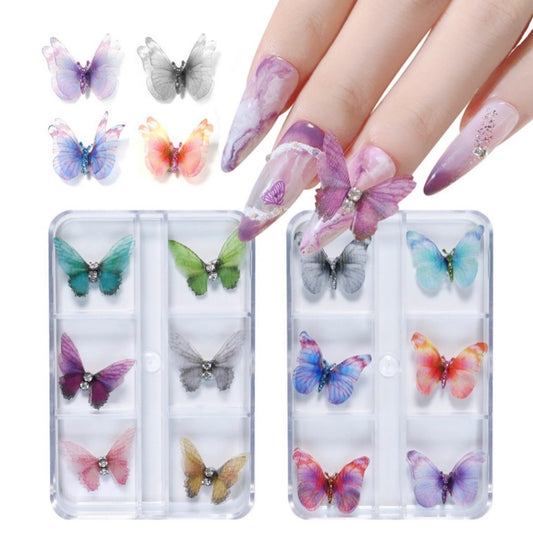 3D Big Butterfly Nail Decoration - 6 grids box