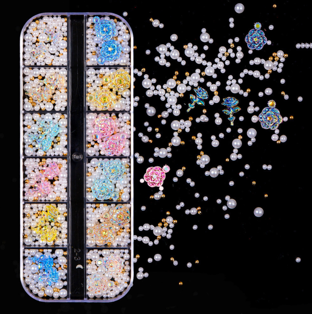 Pearl & 3D Flower Nail Art