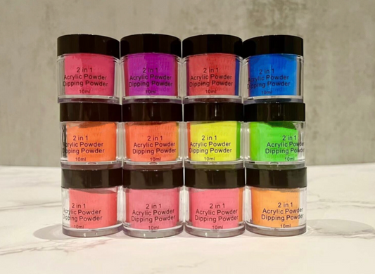 2 IN 1 ACRYLIC AND DIPPING POWDER - NEON COLOURS - 12PCS SET