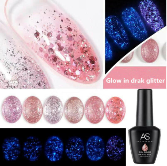 6 pcs set - Glow in dark Glitter Gel