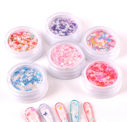 6 Pots Butterfly Nail Decoration