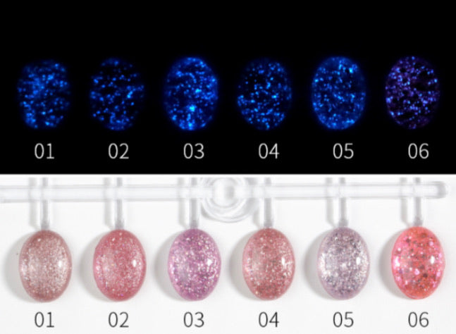 6 pcs set - Glow in dark Glitter Gel