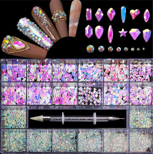 21 Grids Luxury Rhinestone Kit ( 600pcs Big Rhinestone + 2500 Small Flat Rhinestone )