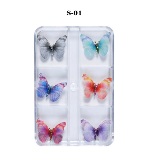 3D Big Butterfly Nail Decoration - 6 grids box