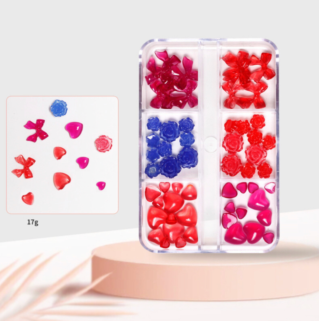 Light Colour Heart Nail Decoration - 3 D