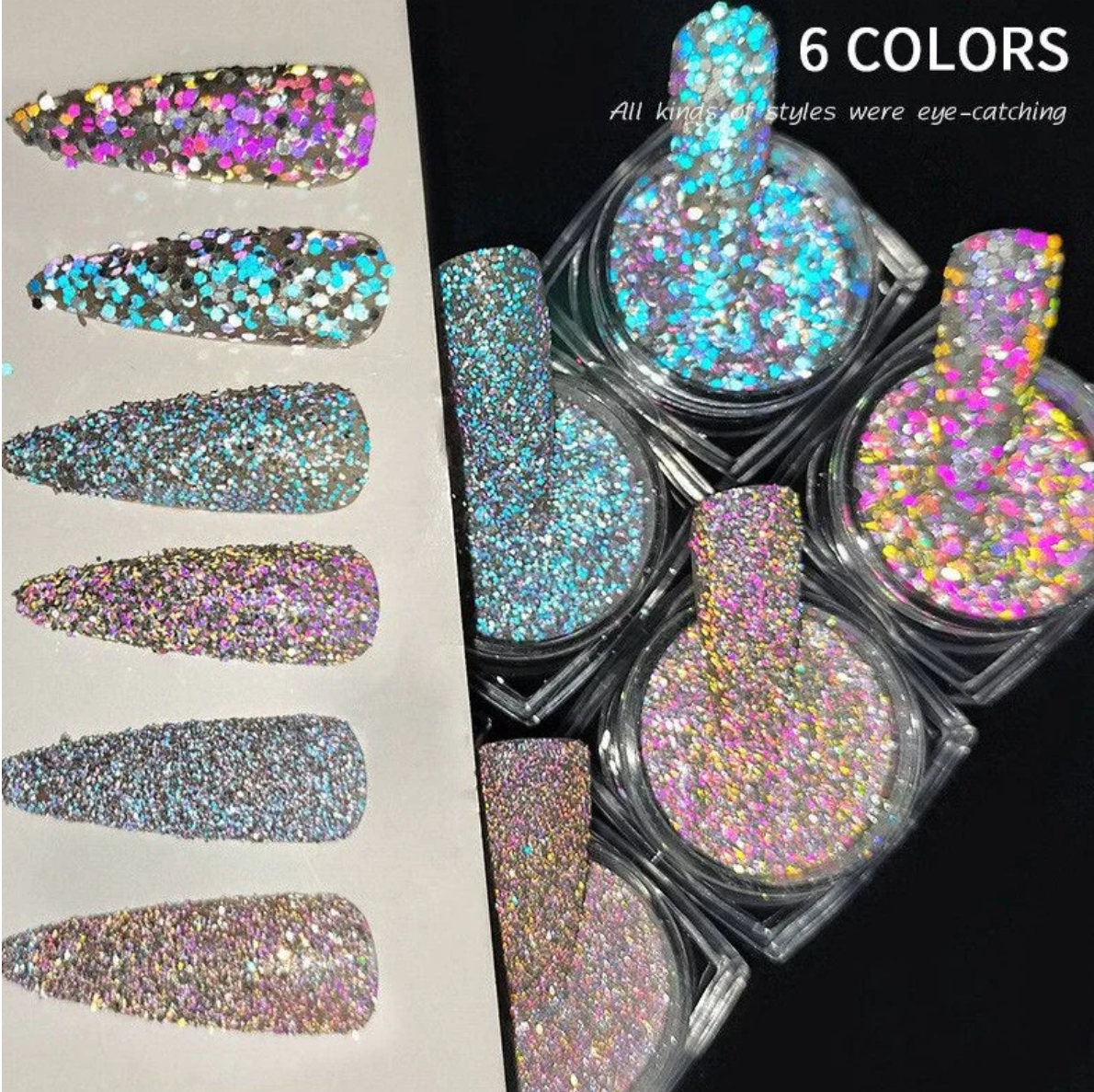 Diamond Chipping Reflective Disco Glitter - 6pcs