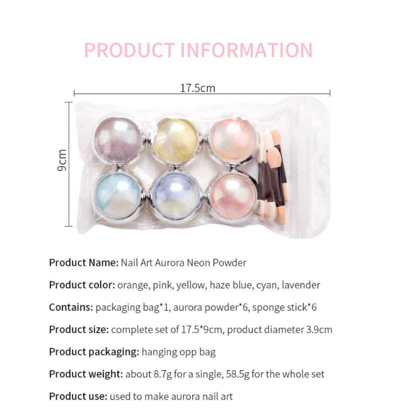 6pcs Different Color Aurora Neon Powder