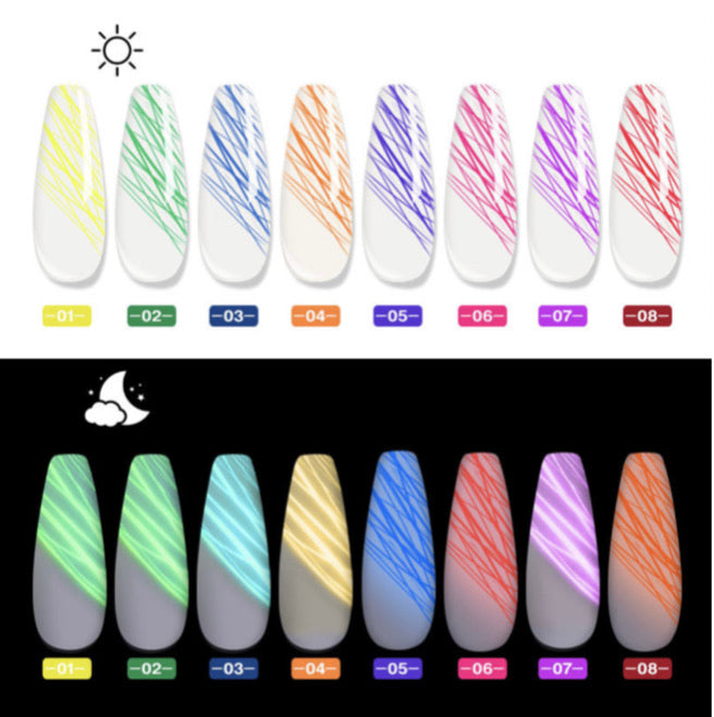 8 pcs Luminous Spider Gel colors set