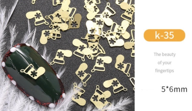 GOLD METAL CUTOUT CHRISTMAS NAIL DECOR