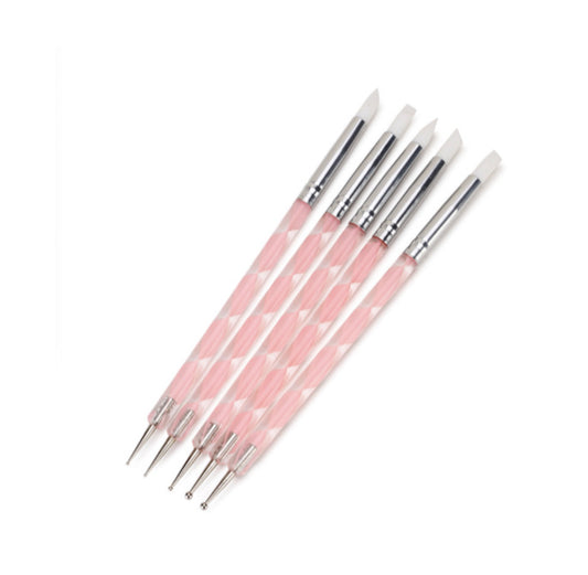 5pcs double side dotting tool + Silicon Pusher Brush Set