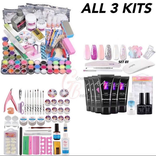 3 NAIL KIT COMBO SET - POLY GEL, ACRYLIC, GEL